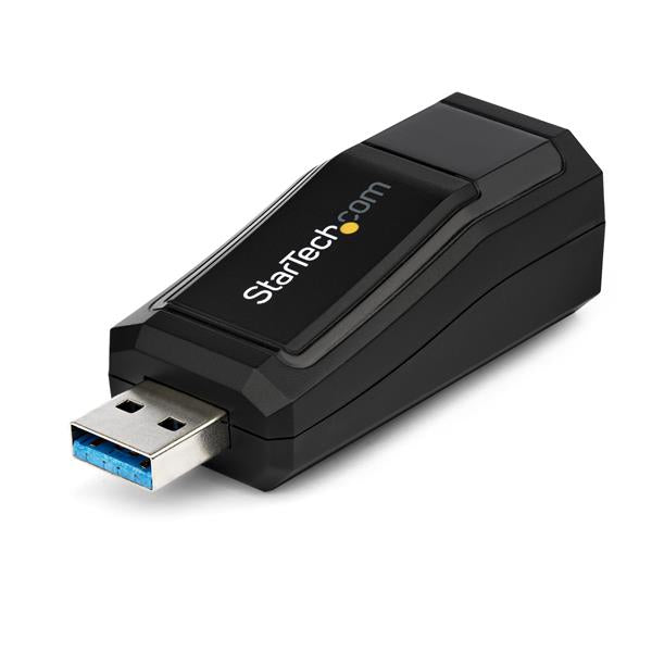 USB 3.0 to Gigabit Ethernet adapter with RJ45 port for high-speed internet, compatible with Windows and Mac systems.