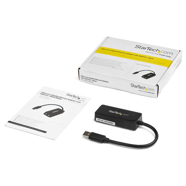 USB 3.0 to Gigabit Ethernet Adapter NIC w/ USB Port - Black
