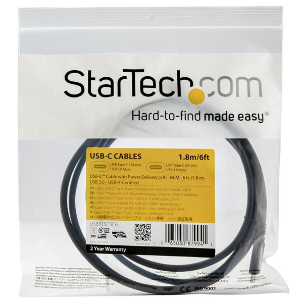 6ft USB C Cable with 5A PD - USB 3.0 5Gbps - USB-IF Certified