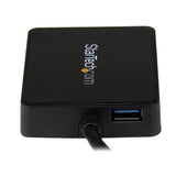 USB 3.0 dual port Ethernet adapter with RJ45 ports for high-speed connectivity and integrated USB pass-through.