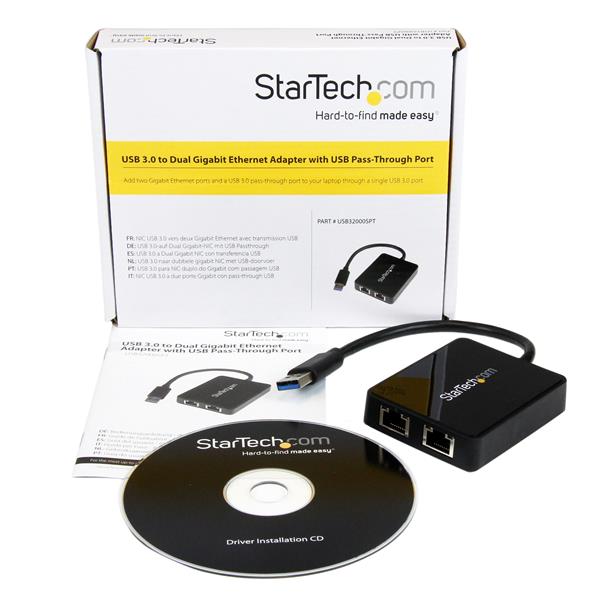 USB 3.0 to Dual Port Gigabit Ethernet Adapter NIC w/ USB Port