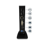 HDMI and DVI Dual-Monitor Docking Station for Laptops, compact design with multiple ports for productivity and connectivity.