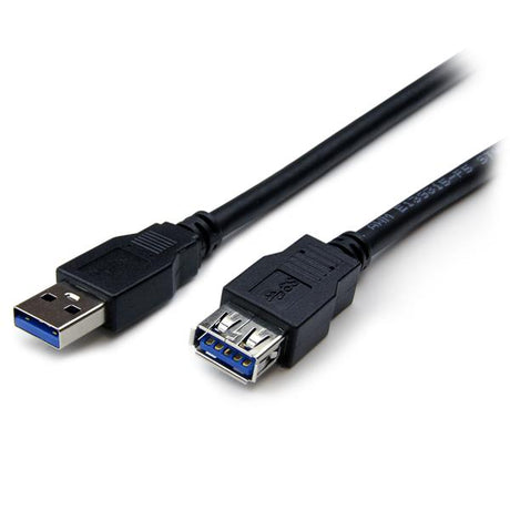 2m black USB 3.0 extension cable (A to A) for fast data transfer and reliable connectivity with devices like printers and hard drives.