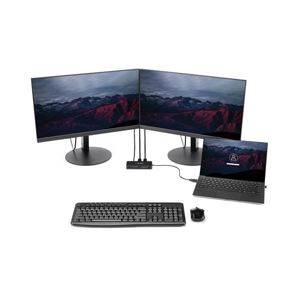 USB to Dual DisplayPort Mini Dock enabling dual 4K displays and GbE LAN connectivity for enhanced productivity on the go.