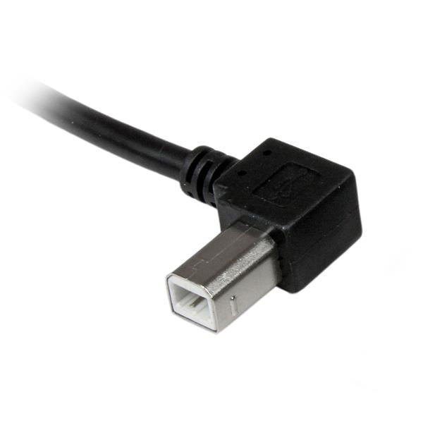 1m USB 2.0 A to Left Angle B Cable with angled connectors for easy access in tight spaces, ideal for printers and scanners.