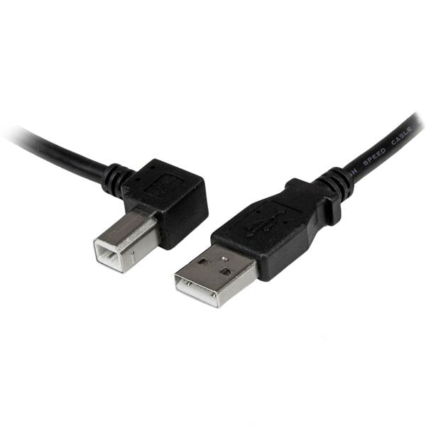 1m USB 2.0 A to Left Angle B Cable with durable design for seamless connectivity in tight spaces, ideal for printers and scanners.