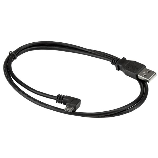 Micro-USB Charge-and-Sync Cable M/M - Left-Angle Micro-USB - 30/24AWG - 1m (3ft)