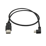 Micro-USB charge-and-sync cable with left-angle connector, 0.5 m length, ideal for mobile devices in tight spaces.