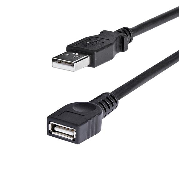 Black 1.8m (6 ft) USB 2.0 extension cable with male and female connectors for extending USB connectivity.