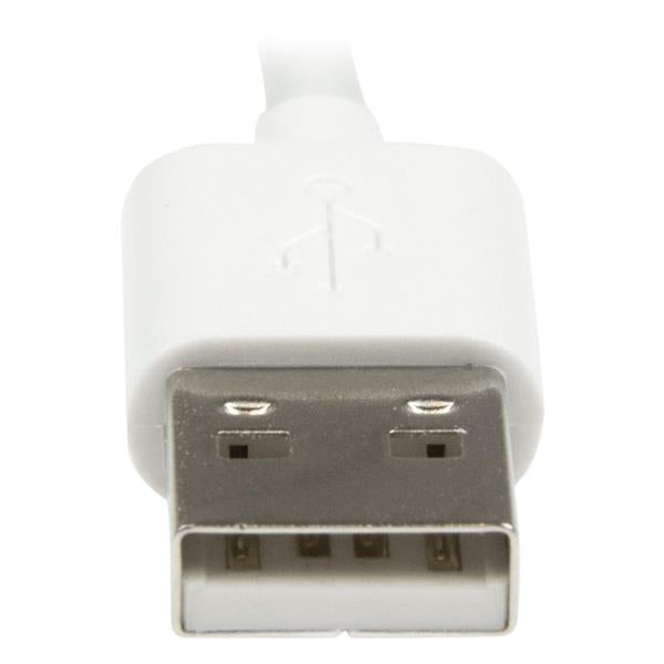 Angled USB to Lightning cable, 1m, white; enhances charging convenience for Apple devices in hard-to-reach ports.