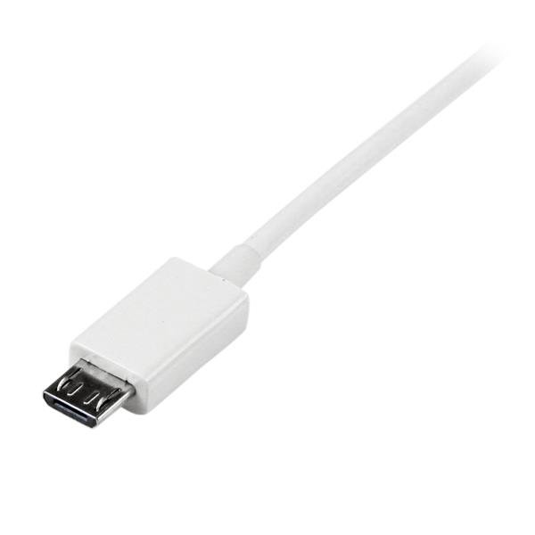 1m white Micro USB cable for efficient charging and data transfer between devices like smartphones and PCs. Durable and sleek design.