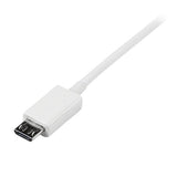 1m white Micro USB cable for efficient charging and data transfer between devices like smartphones and PCs. Durable and sleek design.