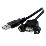 30cm Panel Mount USB Cable A to A with male and female connectors, ideal for accessible USB ports in custom setups.