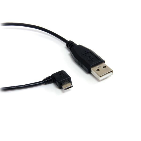 6-foot Micro USB cable with right-angle connector, ideal for charging and data transfer of mobile devices.