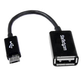 Micro USB to USB OTG Host Adapter for connecting peripherals to smartphones and tablets, 12cm long for easy use.