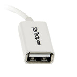 Micro USB to USB OTG adapter cable for connecting devices like thumb drives and keyboards to smartphones or tablets.