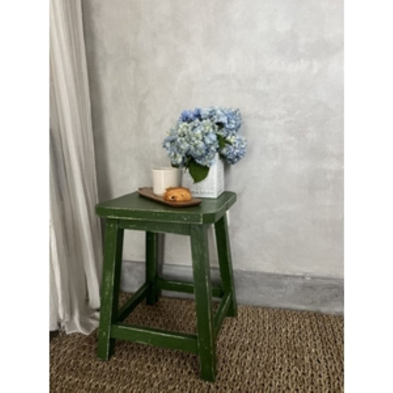 Florence Square Green Stool, 36x36x46cm, adds vintage charm with its rich green color, perfect for kitchen or dining areas.