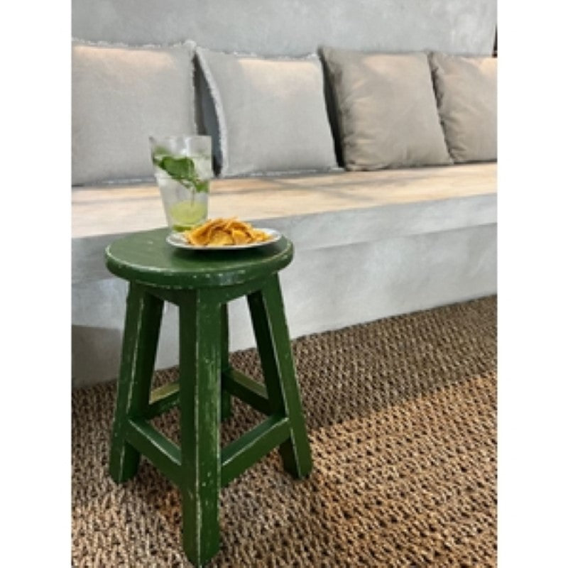 Circular Florence Green stool, 35x25x40cm, handmade for stylish accent seating and décor in any space.