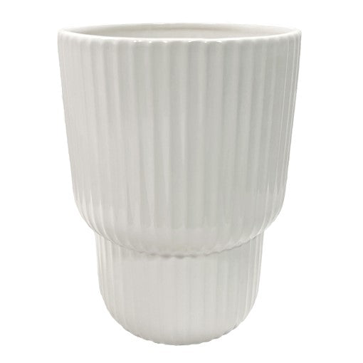 White Ceramic Vase with Line Pattern