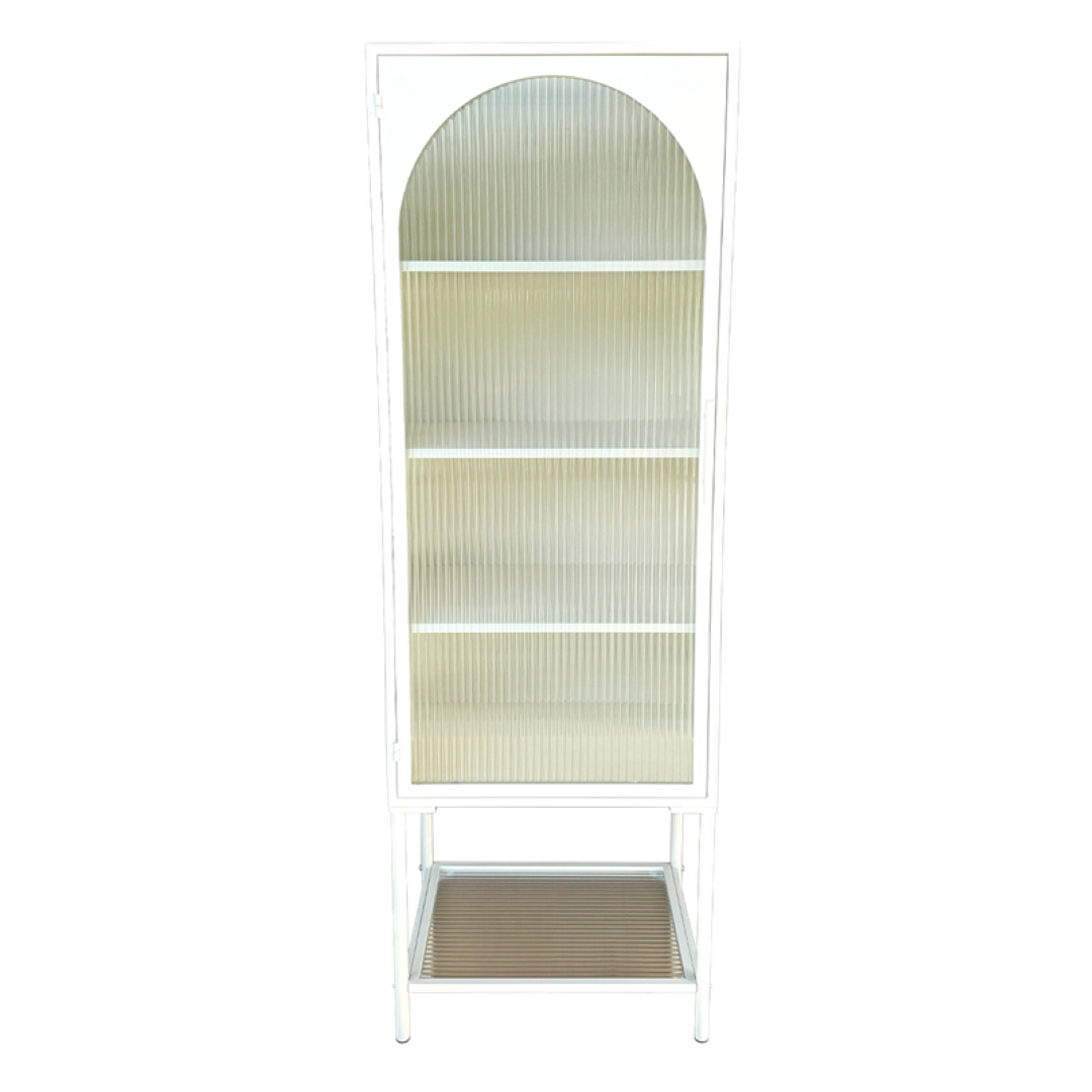 Tall white cabinet with adjustable shelves, ideal for maximizing storage in small spaces, 51 x 38 x 151cm.