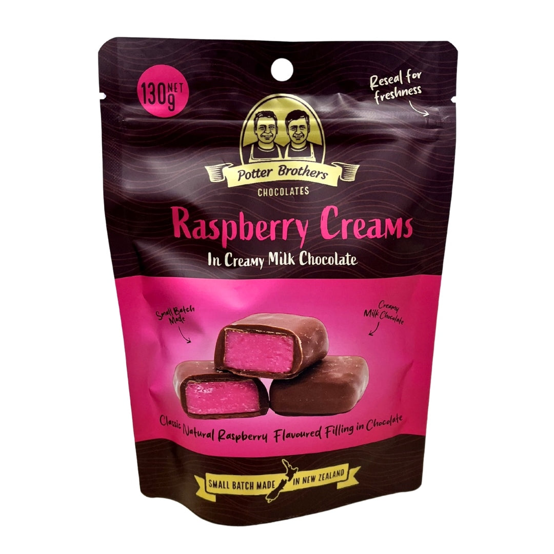 Potter Brothers Rasberry Cream Clusters in Milk Chocolate.