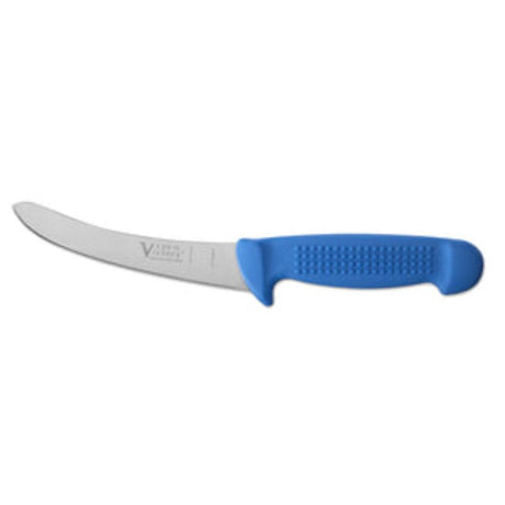 Victory Boning Knife with 130mm curved blade, round tip, and ergonomic blue handle for precision meat preparation.