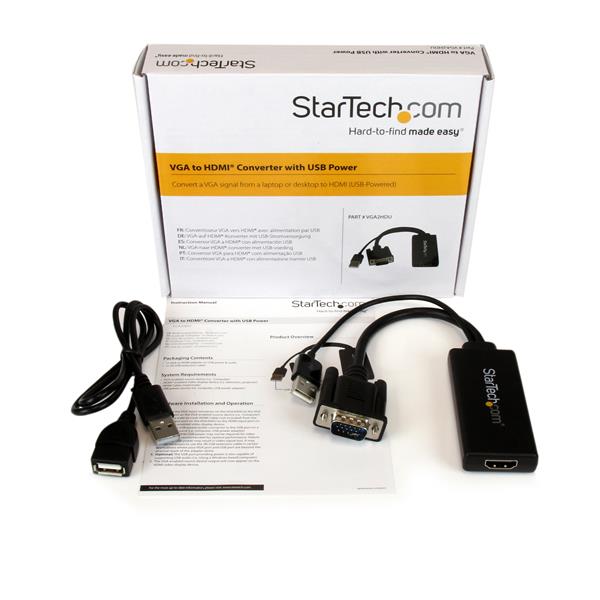 VGA to HDMI Adapter with USB Audio & Power – Portable VGA to HDMI –  1080p