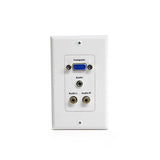 15-Pin Female VGA wall plate in white with 3.5mm and RCA jacks for organized A/V connections and easy installation.