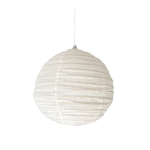 Round white linen lampshade with a 50cm diameter, perfect for enhancing home décor and creating a warm ambiance.