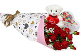 Valentine Soft Toy - Love You Heart Bear. Sitting White Bear Holding Red Heart