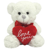 Valentine Soft Toy - Love You Heart Bear. Sitting White Bear Holding Red Heart