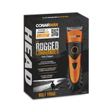 Rugged Commander Hair Clipper by Conairman with self-sharpening blades, 50 settings, and ergonomic design for precise grooming.