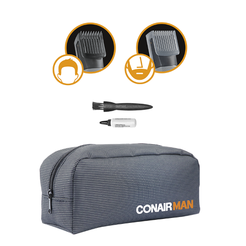 Grooming kit with stainless steel blades, adjustable hair and beard guides, and 40-min cordless runtime for versatile styling.