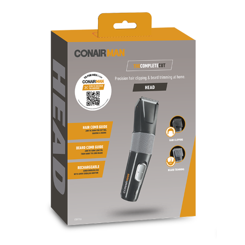 Complete Cut Grooming Kit by Conairman with stainless steel blades, comb guides, rechargeable battery, and handy accessories.