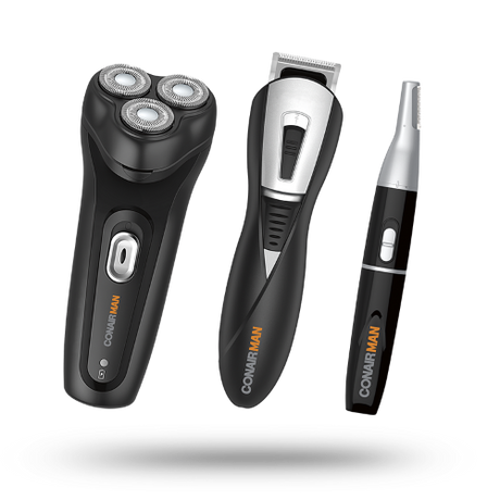 Conair THE MAN KIT Grooming Kit featuring a rechargeable shaver, beard trimmer, and detail trimmer for precision grooming.