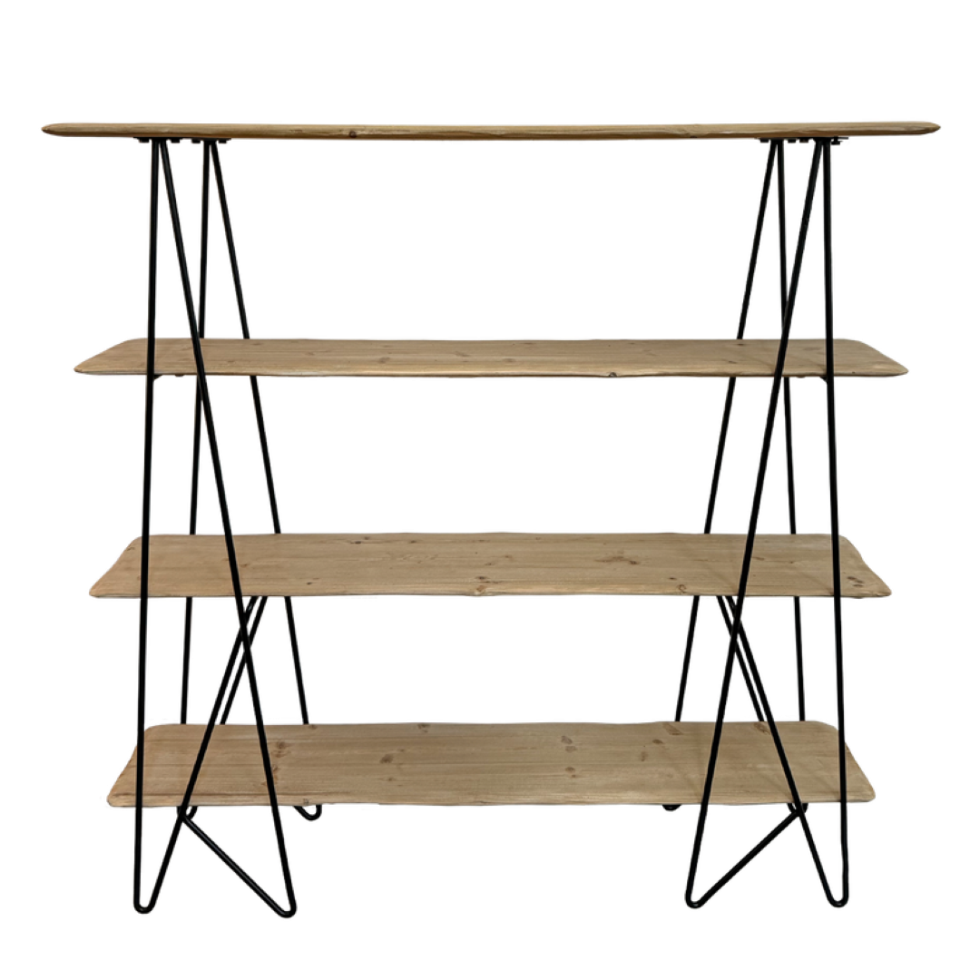 Evie 4 Tier Shelving unit in solid wood and metal, measuring 140 x 40 x 140 cm, perfect for small spaces and stylish decor.