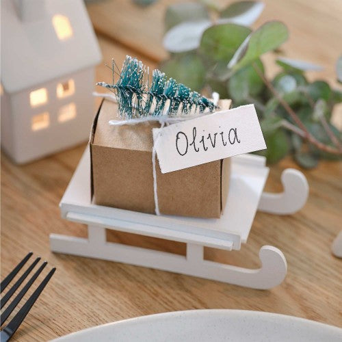 White Christmas Sleigh Place Cards