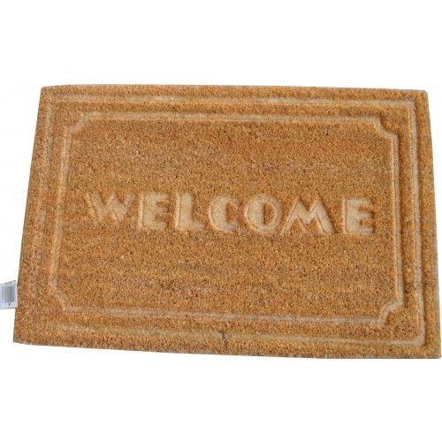 Natural coir door mat measuring 60 x 40 cm with a welcoming design, perfect for your home entrance.