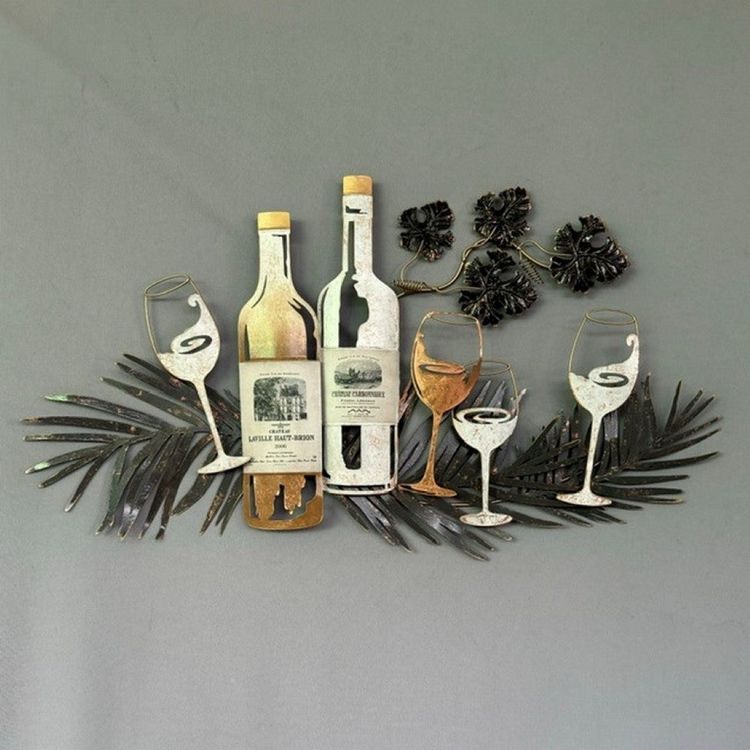 Vibrant wall art featuring wine bottles and glasses, perfect for enhancing dining spaces, 90 x 45cm in size.