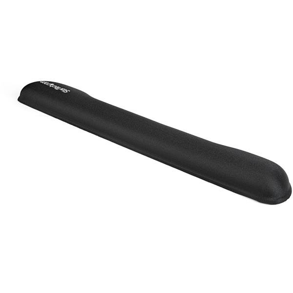 Black ergonomic foam wrist rest for keyboards, providing cushioning and support to reduce wrist strain while typing.