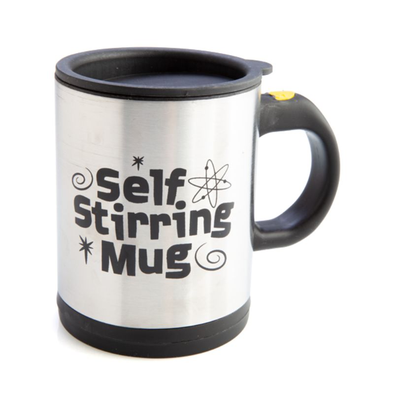 Self Stirring Mug (12cm) effortlessly blends beverages with a push of a button, perfect for coffee, tea, or hot chocolate.