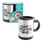 Self-stirring mug designed for effortless mixing of beverages; portable and fun, measuring 9x9x12 cm.