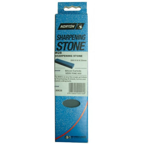 Extra fine Norton W28 water stone, 8"x2"x1", 600 grit, ideal for sharpening kitchen knives and tools with precision.