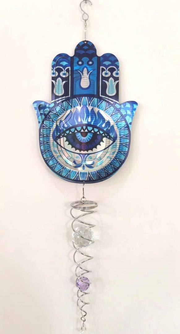 Vibrant 30x45CM Hamsa wind spinner, symbolizing protection and good luck, enhancing outdoor spaces with beauty and positivity.