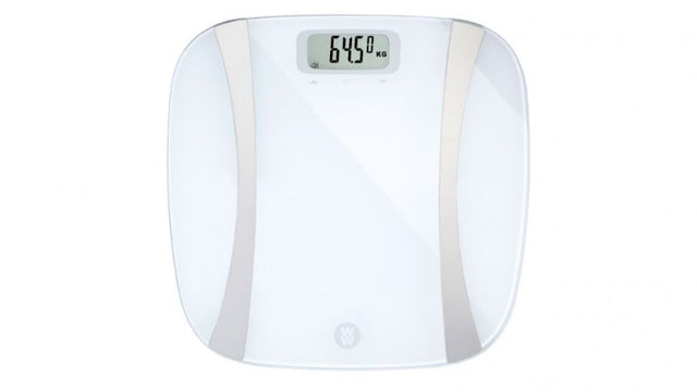 Smart Scale - IQ Body Analysis showing large digital display; tracks body fat, muscle mass, and BMI for up to 6 users.