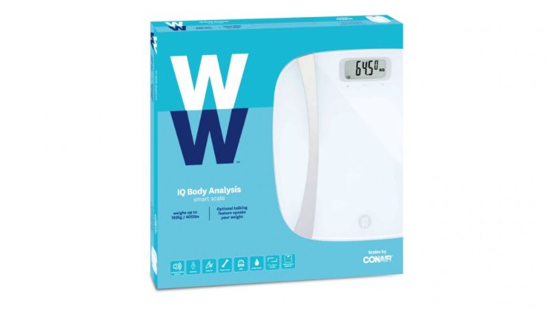 Smartfox IQ Body Analysis Smart Scale displaying body metrics with large digital readout and voice feedback feature.