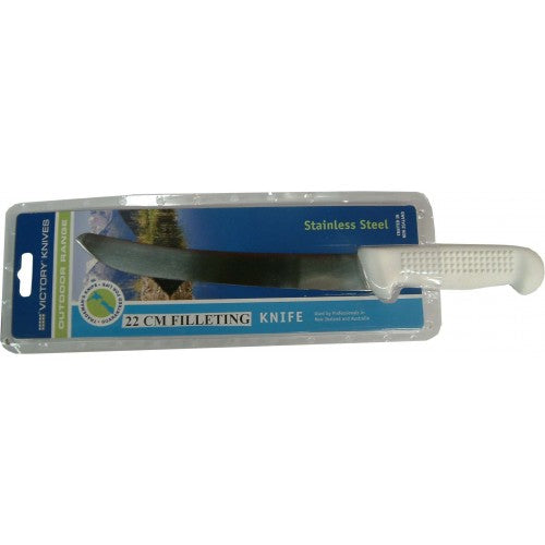 Victory 802 fish filleting knife with a 22cm stainless steel blade, designed for precise cuts on larger fish species.