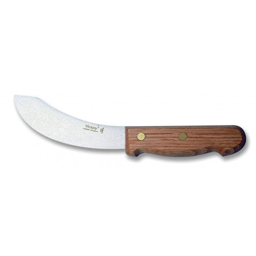 15cm stainless steel skinning knife with a wooden handle, perfect for hunters and outdoor enthusiasts.