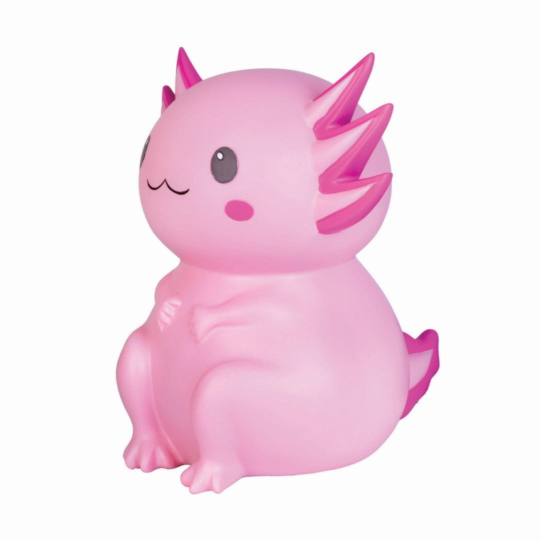 Whimsical pink axolotl table lamp, ideal for kids' rooms, offers gentle LED illumination and charming decor.