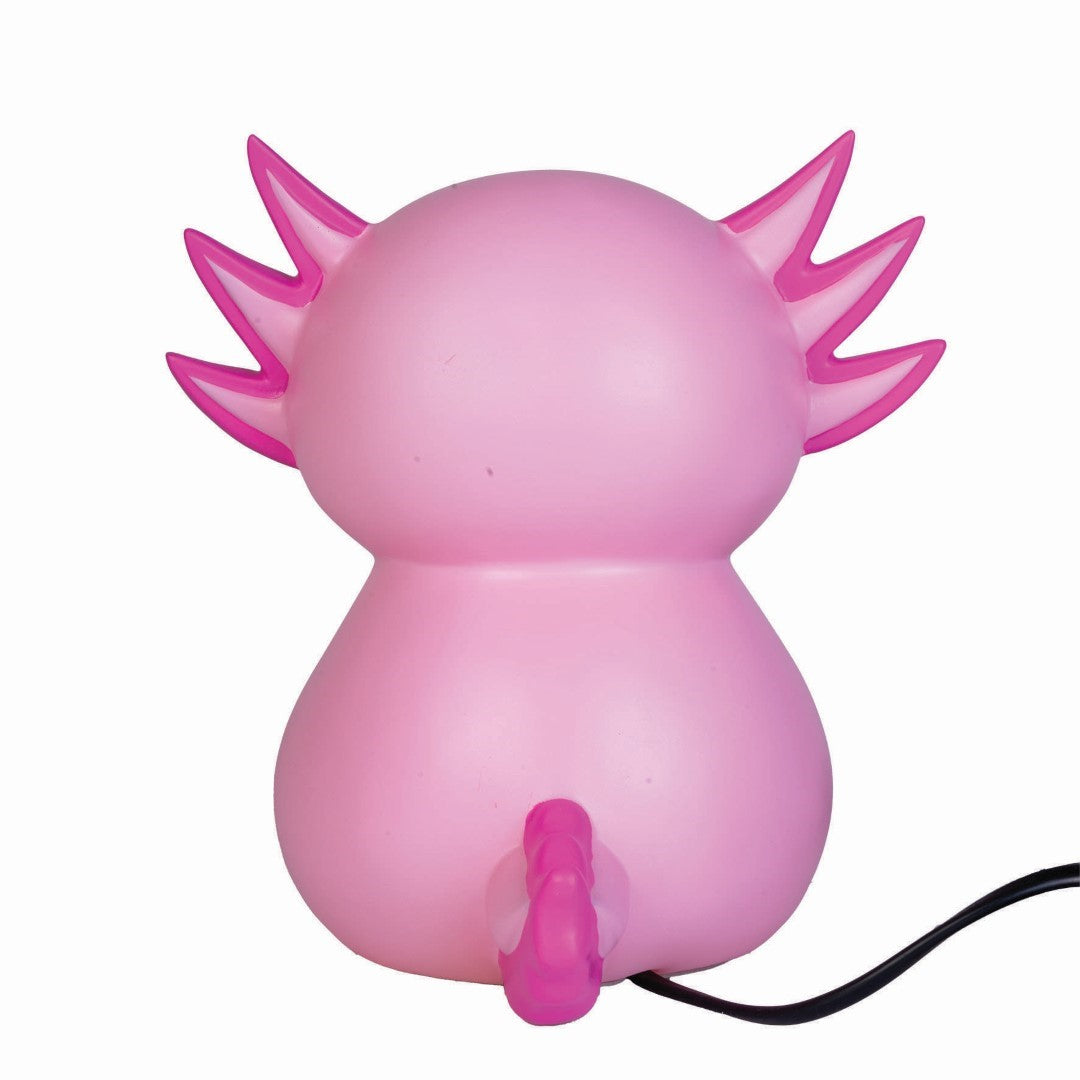 Whimsical pink axolotl table lamp, perfect for kids' rooms, providing gentle illumination and playful charm.